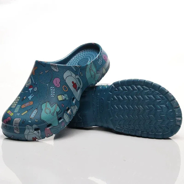 Color: Grape, Shoe Size: 37-38 - Medical print Nurse Clogs EVA Surgical Slippers Lightweight Non-sl F640-12000043378540730