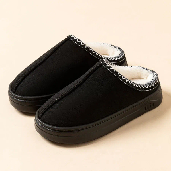 Color: black, Shoe Size: 36-37 - Winter Women's Slipper Fashion Fuzzy Fur Anti-slip Soft Sole Outdo F640-12000043025633654