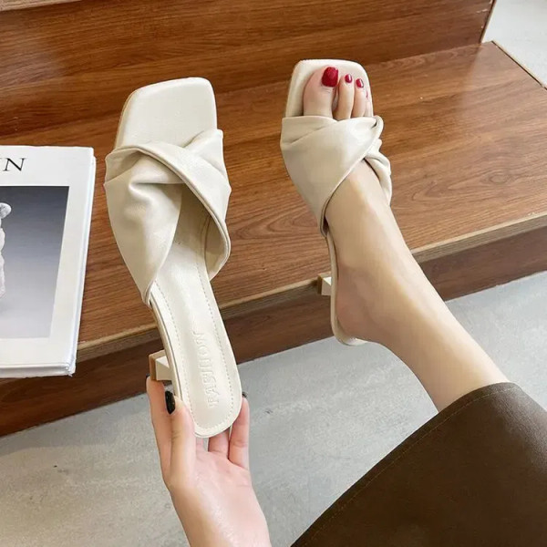 Color: Blue, Shoe Size: 37 - Summer Fashion Simple Ladies Slippers Dew Feet High Heels Solid Color  F640-12000032489130602