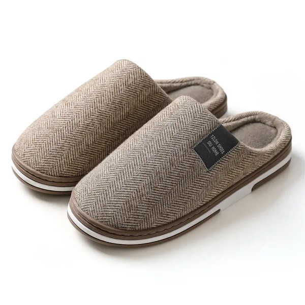 Color: Straw, Shoe Size: 40-41 - Winter Warm Fur Slippers for Men Women Couples House Non Slip Soft F640-12000043396076210