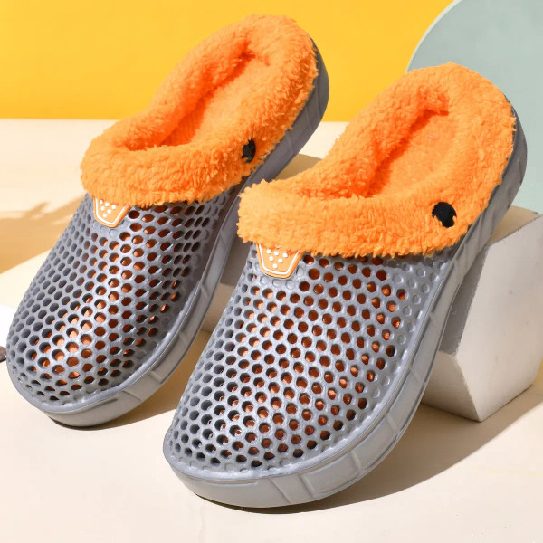 Color: GRAY, Shoe Size: 43 - Couple Style Men's and Women's Cotton Slippers Winter Warm Plus Velvet F640-12000043895941205