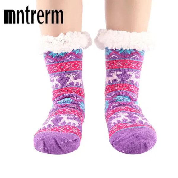 Color: LIGHT BLUE, Shoe Size: 40 - Glglgege twist stripes Winter Women Socks Women Non-slip Adult F F640-12000020985836688