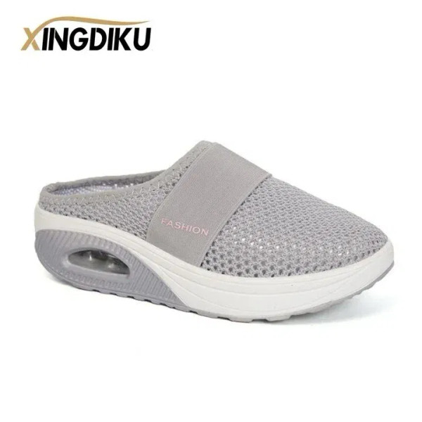 Color: GRAY, Shoe Size: 42 - Air Cushion Slip-On Women Walking Shoes Orthopedic Diabetic Ladies Pla F640-12000036665308759