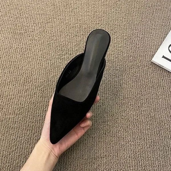 Color: black, Shoe Size: 36 - Women Slippers Pointed Toe Leopard Design Shallow Slip on Thin Low He F640-12000033462643255