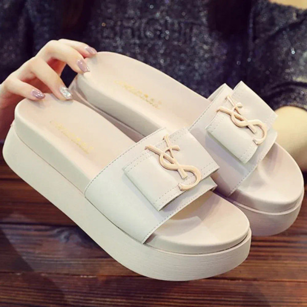 Color: Beige, Shoe Size: 37 - Slippers Summer Shoes Women Platform Design Slides Fashion Letters La F640-12000037839541008