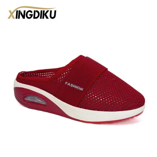 Color: Red, Shoe Size: 37 - Air Cushion Slip-On Women Walking Shoes Orthopedic Diabetic Ladies Plat F640-12000036665308781