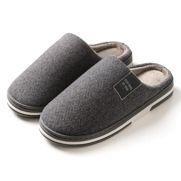 Color: Olivine, Shoe Size: 44-45 - Winter Warm Fur Slippers for Men Women Couples House Non Slip So F640-12000043396076217