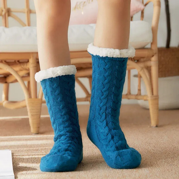 Color: DEEP BLUE, Shoe Size: 39 - Glglgege twist stripes Winter Women Socks Women Non-slip Adult Fl F640-10000015394608053