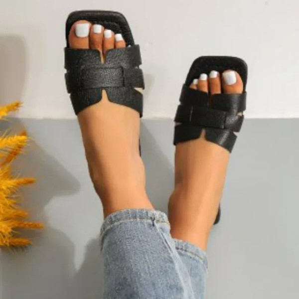 Color: black, Shoe Size: 41 - Summer Slippers Women Flat Luxury Outdoor Beach Flip Flops Female San F640-12000037983824731
