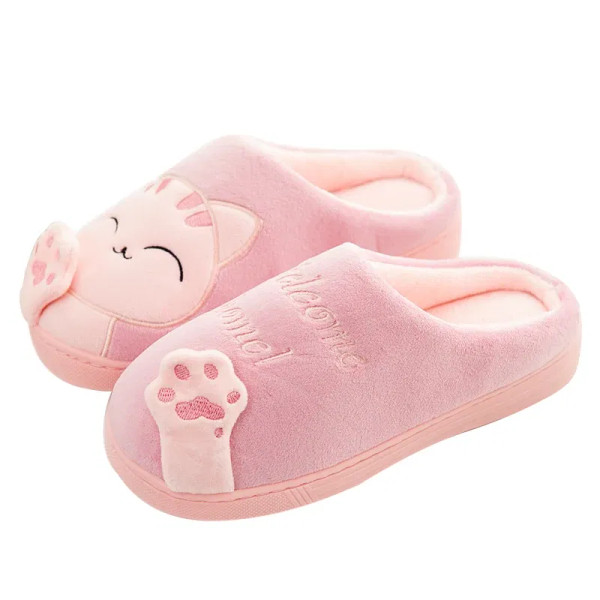 Color: Red, Shoe Size: 40 - Women's Kawaii Cat Decor Slippers, Comfortable Plush Lined Slip On Shoe F640-12000037427691562