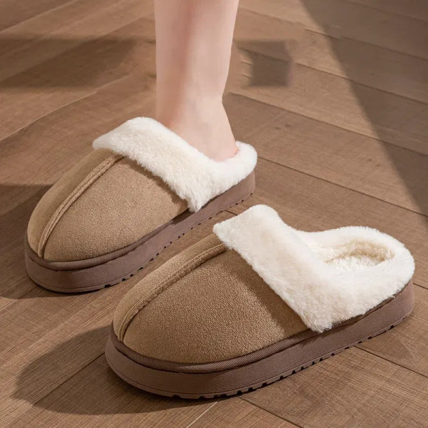 Color: GRAY, Shoe Size: 40-41 - New Fluffy Home Warm Slippers Women Soft Sole Bedroom Plush Lined W F640-12000042281583762