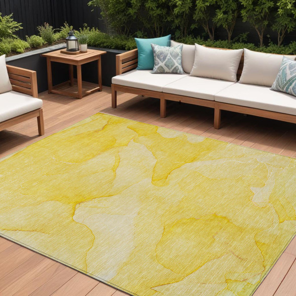 8' X 10' Gold Abstract Washable Non Skid Indoor Outdoor Area Rug N270-559863