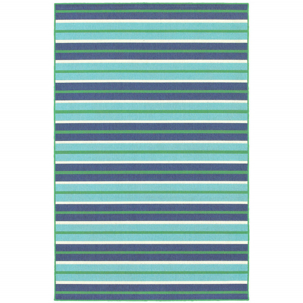 5' X 8' Blue and Green Geometric Stain Resistant Indoor Outdoor Area Rug N270-507184