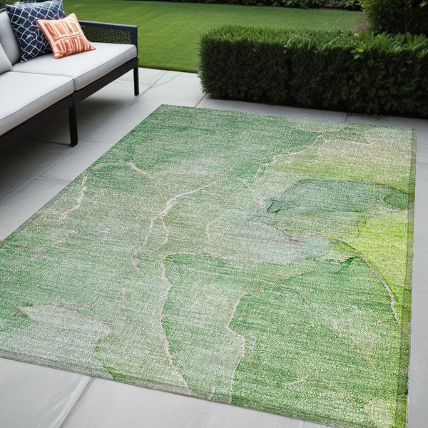 5' X 8' Green Abstract Washable Non Skid Indoor Outdoor Area Rug N270-559924