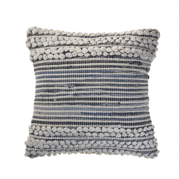 18" X 18" Blue And Ivory 100% Cotton Geometric Zippered Pillow N270-516925