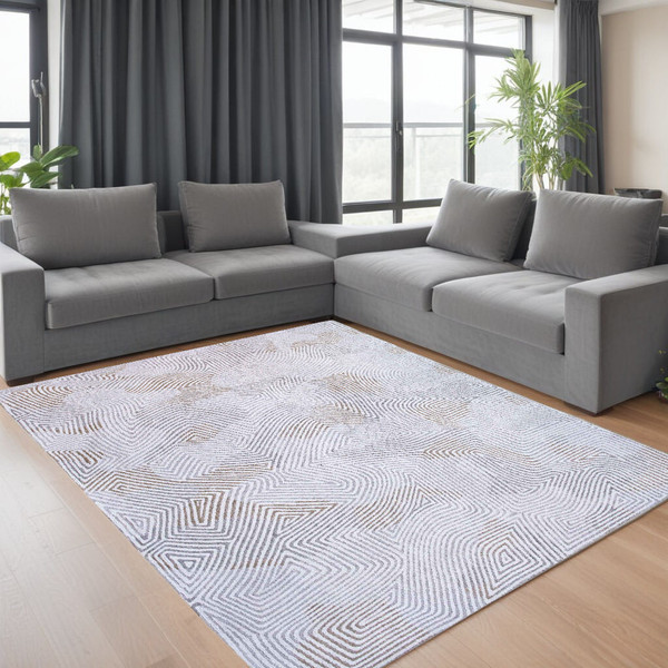 6' X 8' White Abstract Non Skid Area Rug N270-548753