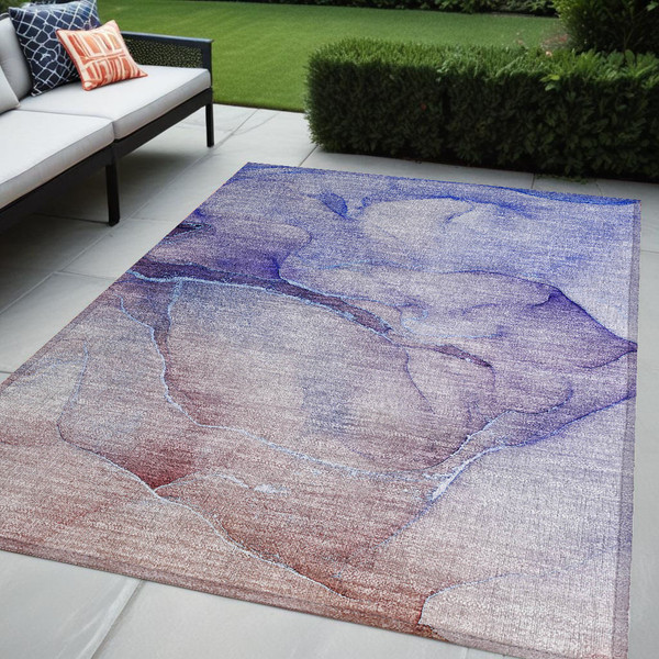 5' X 8' Blue and Brown Abstract Washable Non Skid Indoor Outdoor Area Rug N270-559815