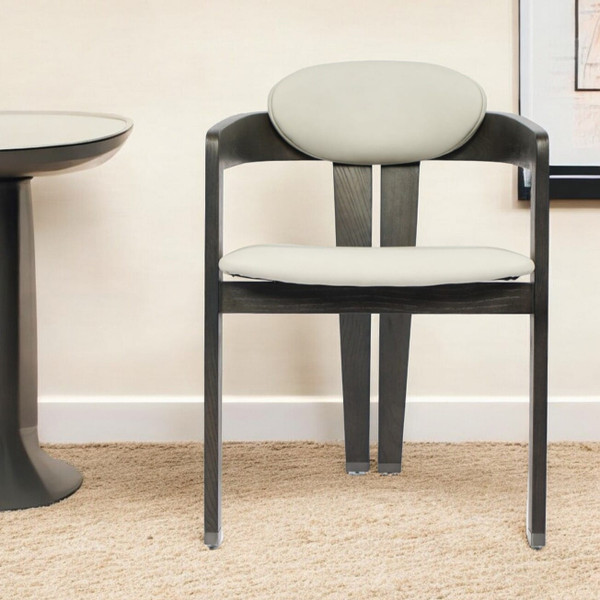 Light Gray And Dark Gray Upholstered Faux Leather Open Back Dining Arm Chair N270-488003