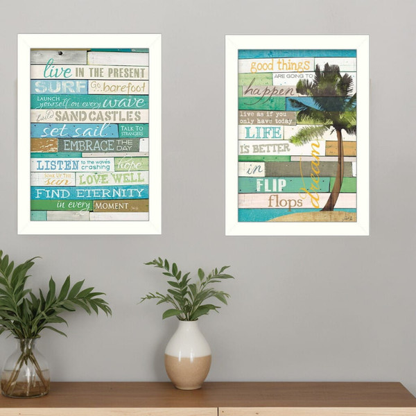 Set Of Two Live in the Present White Framed Print Wall Art N270-405744