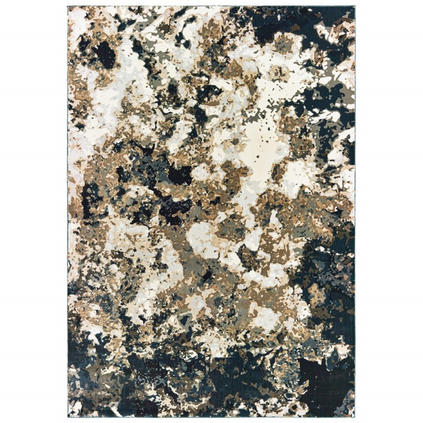7' X 10' Ivory Navy Abstract Marble Indoor Area Rug N270-384241