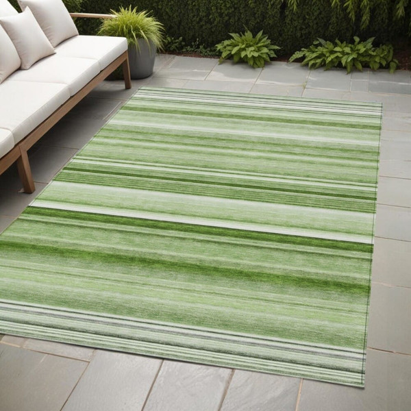 5' X 8' Artichoke Green Striped Washable Indoor Outdoor Area Rug N270-560982