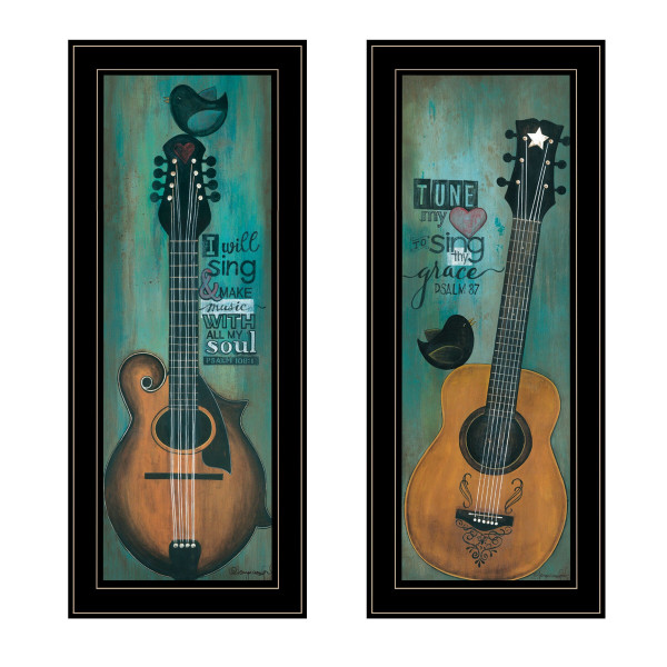 Set Of Two Tune my Heart and I will Sing 2 Black Framed Print Wall Art N270-406120