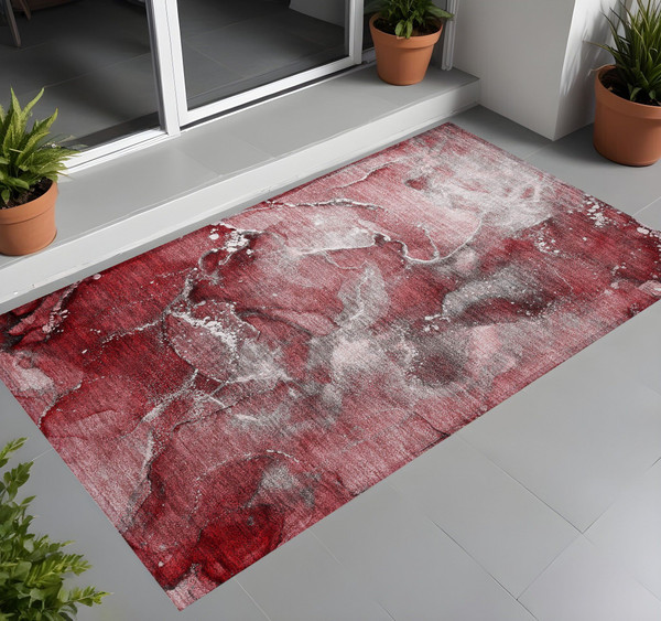 2' X 3' Merlot Abstract Washable Non Skid Indoor Outdoor Area Rug N270-560301