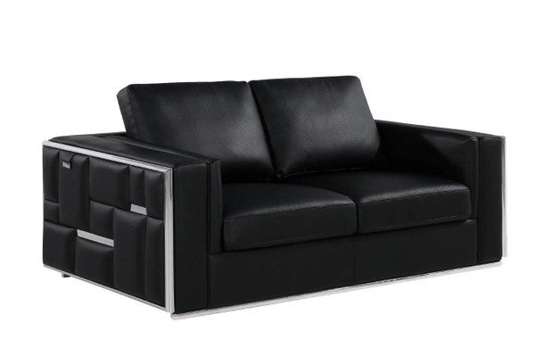 73" Black And Silver Metallic Top Grain Leather Loveseat N270-534094