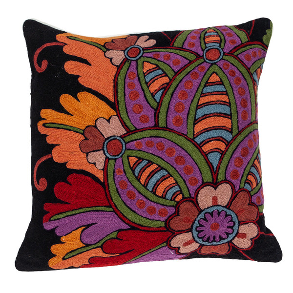 20" Black and Orange Cotton Throw Pillow With Embroidery N270-476168
