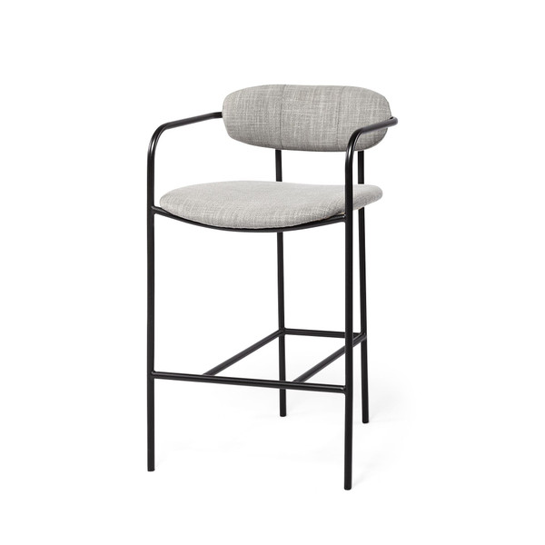 27" Gray And Black Upholstered And Metal Counter Height Bar Chair N270-393417
