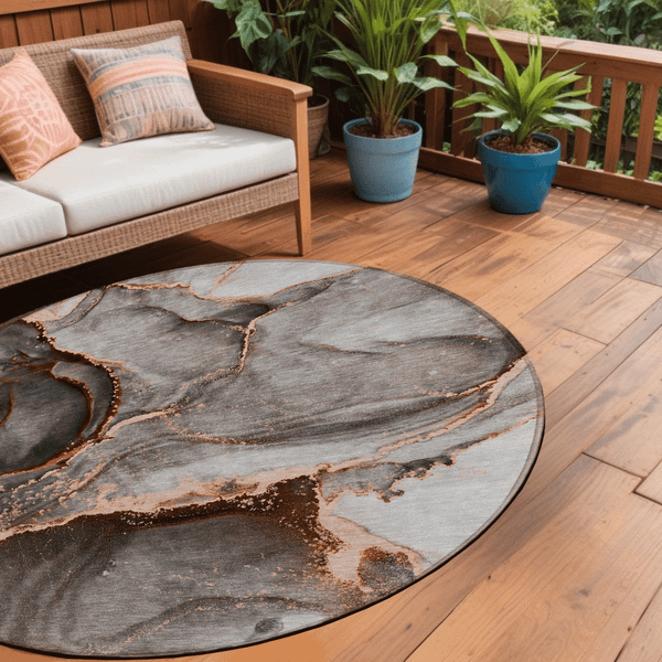 8' Round Peach Round Abstract Washable Non Skid Indoor Outdoor Area Rug N270-560632