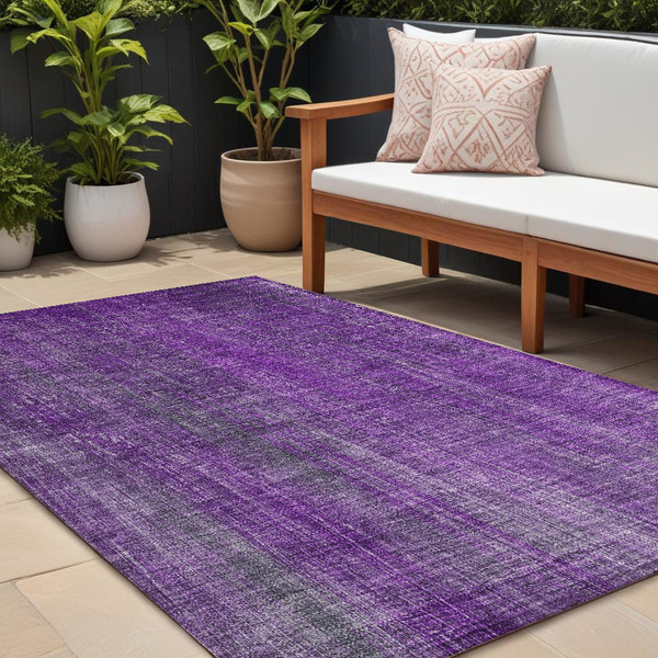 8' X 10' Purple Striped Washable Non Skid Indoor Outdoor Area Rug N270-562620