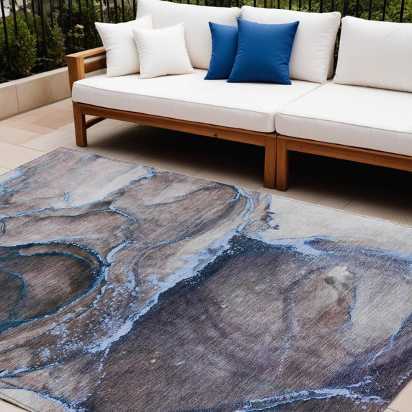 8' X 10' Navy Blue Abstract Washable Indoor Outdoor Area Rug N270-560624