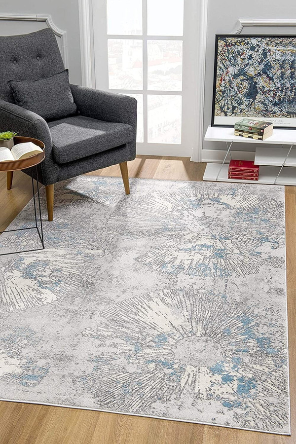7' X 10' Blue Abstract Circular Motifs Area Rug N270-390531