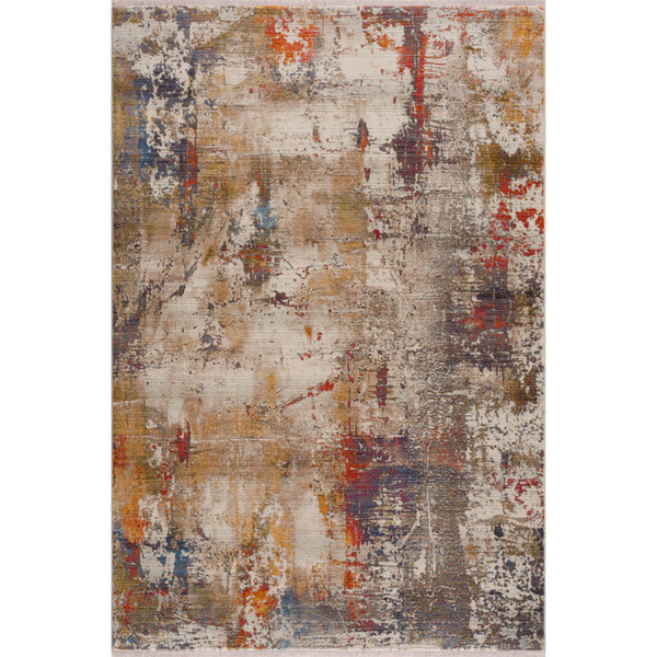 5' X 8' Gray And Ivory Abstract Power Loom Distressed Stain Resistant Area Rug N270-482950