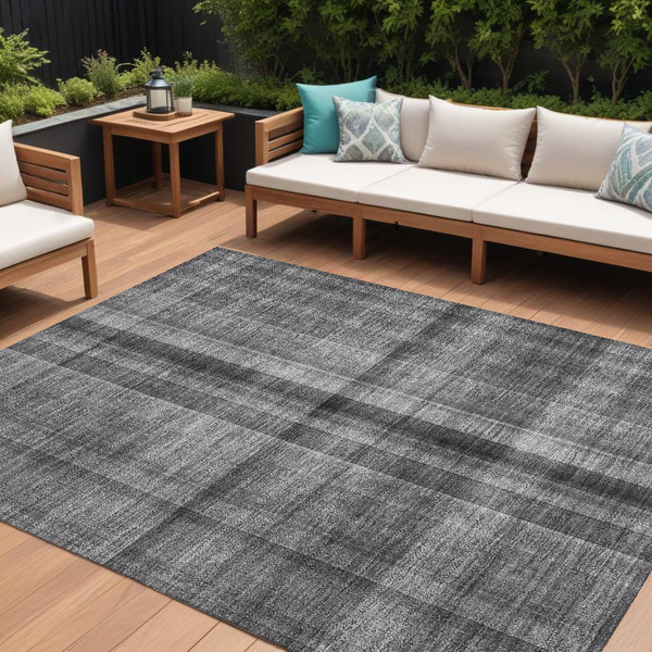 9' X 12' Gray Plaid Washable Non Skid Indoor Outdoor Area Rug N270-562225