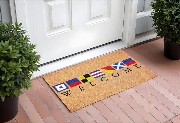 17" X 29" Natural Blue and Red Coir Nautical Flag Welcome Outdoor Door Mat N270-555261