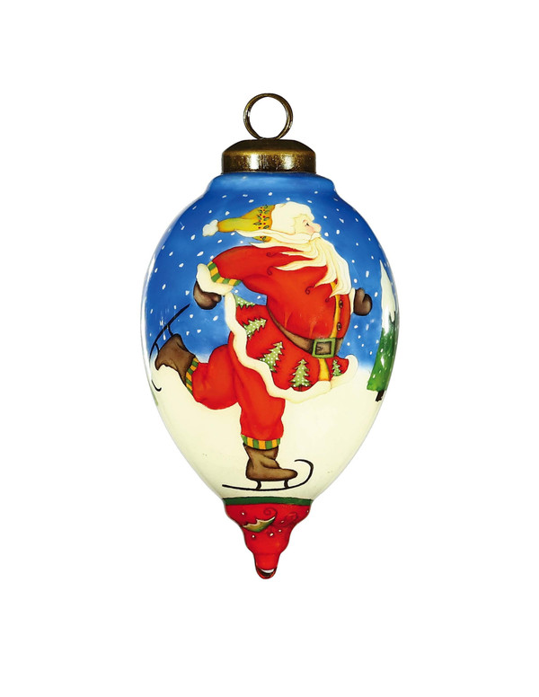 Ice Skating Santa Hand Painted Mouth Blown Glass Ornament N270-477469