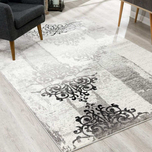 8' X 10' Gray Damask Dhurrie Area Rug N270-393902