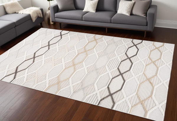 7' X 10' Cream and Beige Abstract Distressed Area Rug N270-558417