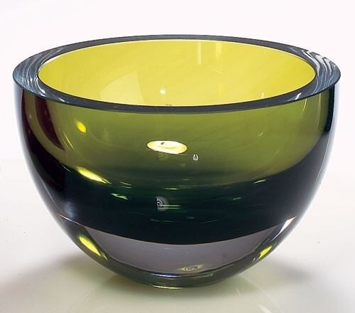 6" Moss Green Mouth Blown Crystal Thick Walled Bowl N270-390092