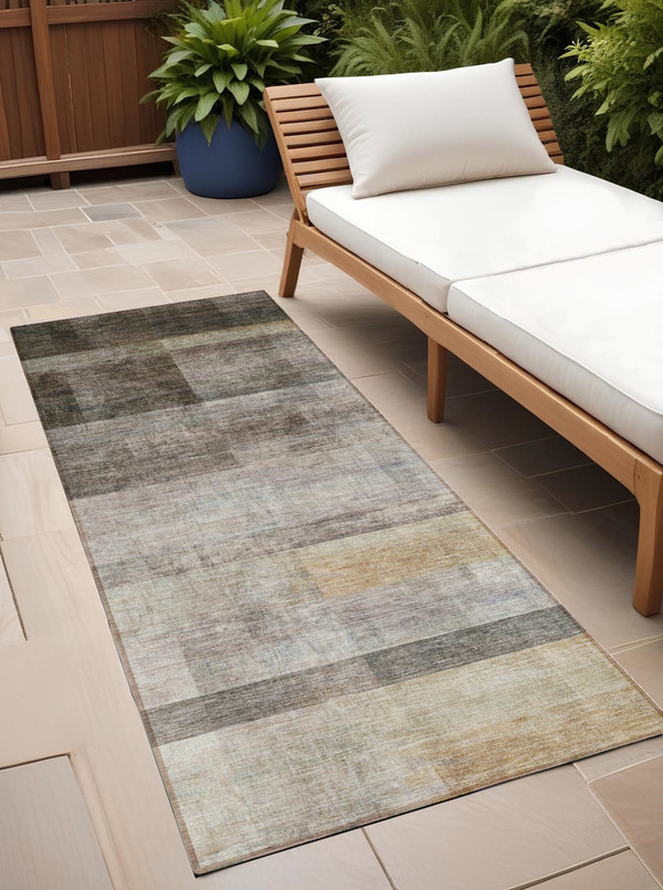 8' Runner Brown Ombre Washable Non Skid Indoor Outdoor Runner Rug N270-563629