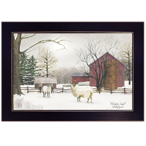 Winter Coat sheep Black Framed Print Wall Art N270-415262