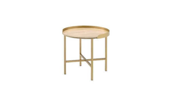 22" Gold And Oak Manufactured Wood And Metal Round End Table N270-485845