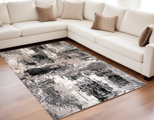 5' X 8' Black Gray and Beige Abstract Area Rug N270-570080