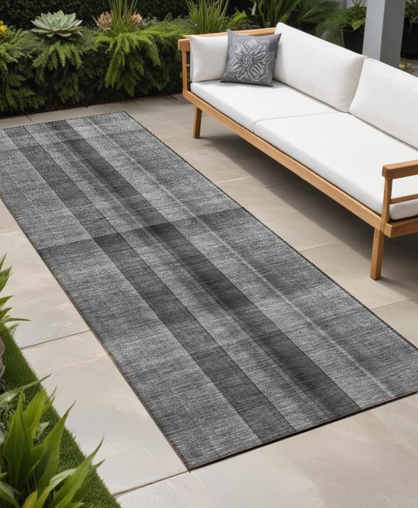 8' Runner Gray Plaid Washable Non Skid Indoor Outdoor Runner Rug N270-562219