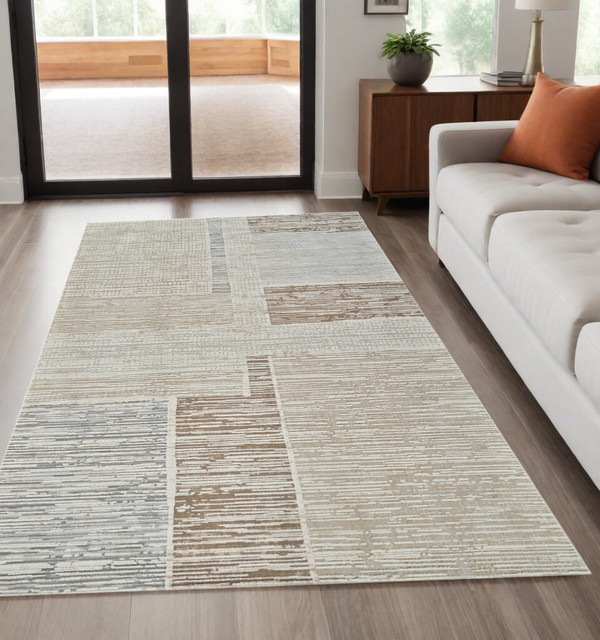 5' X 8' Beige and Brown Abstract Distressed Area Rug N270-558865