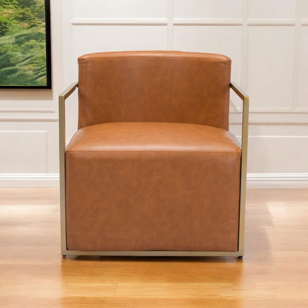 27" Brown And Gold Faux Leather Arm Chair N270-556474