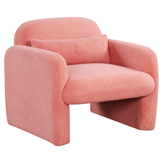 Modern Accent Chair with Waist Pillow and Armrests for Living Room Bedroom-Pink - Color: Pink D681-HV10688PI