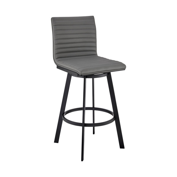 26" Gray And Black Faux Leather And Iron Swivel Counter Height Bar Chair N270-476741
